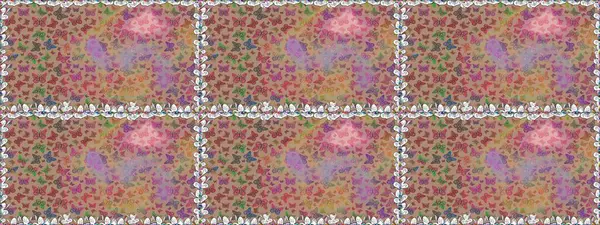 Giysi tasarımı için bej ve nötr arkaplan üzerine dekorasyon. Renkli kelebeklerin kusursuz arka planı. Raster illüstrasyonu.