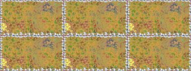 Kelebeklerin kusursuz arka planı. Raster. Kumaş, kağıt ve ambalaj için uygun. Güzel renkli kelebekler kaotik bir şekilde sarı renklerde uçarlar. Uçan güvelerle kusursuz çok renkli arkaplan