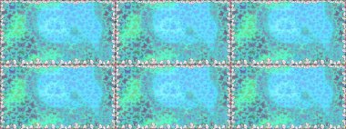 Doğadaki güzellik. Suluboya stilinde uçan kelebeklerin kusursuz deseni. Mavi ve yeşil renkler üzerine illüstrasyon. Raster illüstrasyonu. Kumaş, Tekstil, Yazdırma ve Davetiye için arkaplan.