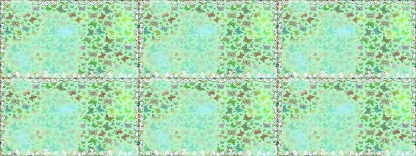 Kelebeklerle kusursuz desen. Tarafsız ve yeşil. Kumaş, kağıt, ambalaj kağıdı ve duvar kağıdı tasarımı için sevimli bir arkaplan.