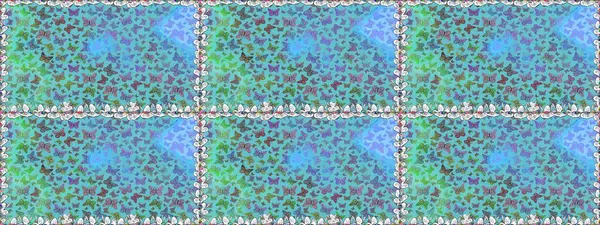 Soyut, pürüzsüz bir arkaplan. Duvar kağıtları, web sayfası geçmişi, yüzey dokuları, tekstil için mükemmel. Mavi ve yeşil renkli resimler tropikal kelebeklerle birlikte. Raster kelebekleri deseni.