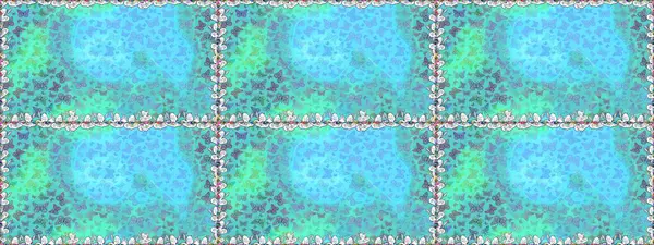 Doğadaki güzellik. Suluboya stilinde uçan kelebeklerin kusursuz deseni. Mavi ve yeşil renkler üzerine illüstrasyon. Raster illüstrasyonu. Kumaş, Tekstil, Yazdırma ve Davetiye için arkaplan.