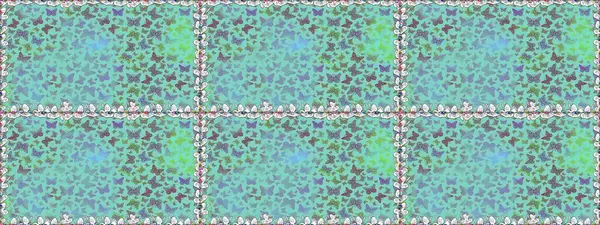 Doğadaki güzellik. Mavi ve nötr renkler üzerine bir resim. Kumaş, Tekstil, Baskı ve Davetiye için arka plan. Raster illüstrasyonu. Suluboya Biçimli Uçan Kelebeklerle kusursuz desen.