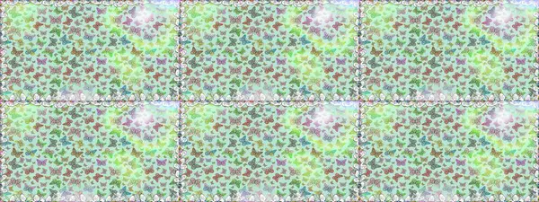 Tarafsız ve yeşil renkli bir resim. Kelebekli Raster çiçeksiz desen. Kağıt, kumaş ve ambalaj için uygun.