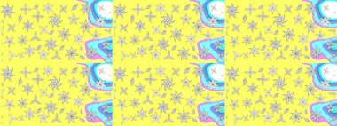 Renkli Bahar Teması eskiz kalıbı. Düz Çiçek Elementleri Tasarımı. Raster illüstrasyonundaki çiçek desenli çizim. Sarı renkte çiçekler.