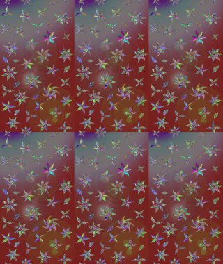 Kahverengi renkte çok kahverengi, zarif küçük çiçekler ve komik böcekler, raster desen, illüstrasyon.