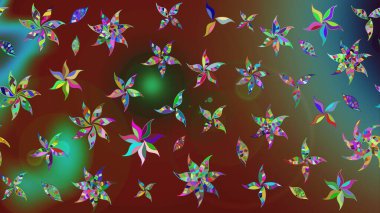 Raster düz çiçek çizim deseni. Hediye ambalaj kağıdı, tebrik kartları, posterler ve pankart tasarımı. Kahverengi renkte çiçekler.