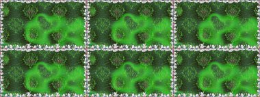 Düz Çiçek Elementleri Tasarımı. Kusursuz Renksiz Bahar Temalı Kusursuz Arkaplan. Sevimli çiçek raster deseni. Yeşil renkte çiçekler.