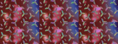 Raster Noel soyut renkli arka plan ve tatlı kar tanesi. Farklı kar tanesi koleksiyonu rasterleri, kırmızı, kahverengi ve menekşe rengi kış elementleri.