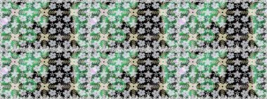 Yeşil renkler ve parlak çiçekler üzerinde soyut, pürüzsüz desen. Çiçeksel elementlerle süslenmiş zarif raster dokusu. Küçük çiçekte şirin bir çiçek deseni var..