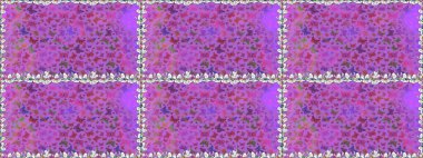 Nakış, egzotik kelebeklerle süslenmiş çiçeksiz desenler. Kart ve parmak izi için basit şirin bir kalıp. Giysi tasarımı için menekşe ve mor arkaplan üzerine geleneksel Raster halk çiçekleri dekoru.