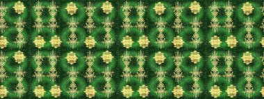 Kar tanelerinin soyut arkaplanlı Noel şablonu. Noel ve yeni yıl moda baskıları için tatil tasarımı. Yeşil, mavi ve sarı kar taneleri. Raster illüstrasyonu. Renkler.