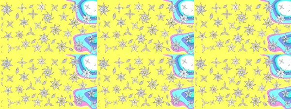 Renkli Bahar Teması eskiz kalıbı. Düz Çiçek Elementleri Tasarımı. Raster illüstrasyonundaki çiçek desenli çizim. Sarı renkte çiçekler.