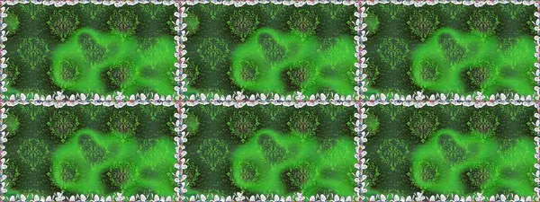 Düz Çiçek Elementleri Tasarımı. Kusursuz Renksiz Bahar Temalı Kusursuz Arkaplan. Sevimli çiçek raster deseni. Yeşil renkte çiçekler.