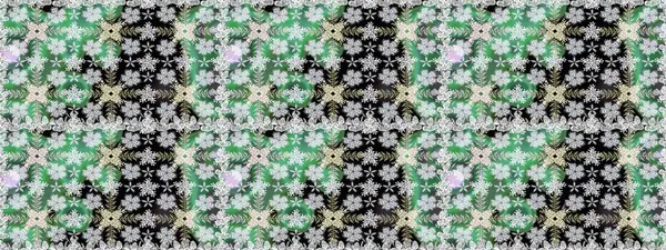 Yeşil renkler ve parlak çiçekler üzerinde soyut, pürüzsüz desen. Çiçeksel elementlerle süslenmiş zarif raster dokusu. Küçük çiçekte şirin bir çiçek deseni var..