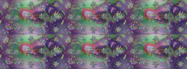 Raster illüstrasyonu. Mor, yeşil ve nötr renklerde. Kusursuz dekoratif arka plan, çiçek mandala. Çiçek..