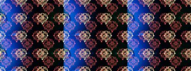 Raster Golden Mehndi kusursuz desen. Kına dövmeli süs çiçekleri, altın çıkartmalar, mehndi ve yoga tasarımı, kartlar ve parmak izleri. Siyah, mavi ve pembe renkte desen.