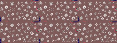 Çiçek deseni. Kahverengi renkte çiçek eskizi. Şatafatlı bahar bahçesi dokusu. Raster illüstrasyonu. Kahverengi renkte çiçekler.