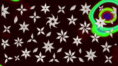 Çok renkli, zarif küçük çiçekler ve siyah renkli komik böcekler, raster desen, illüstrasyon..