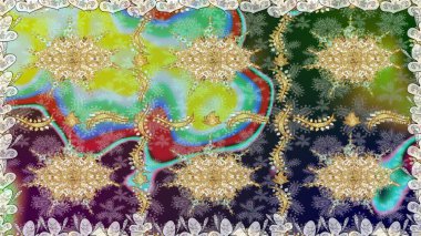 Tarafsız renklerde altın tekrarlayan elementlerle soyut arkaplan. Kusursuz oryantal klasik altın desen.