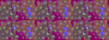 Çiçekli eskiz çizimi. Mor renkli çiçekler. Renkli Yaz Temalı eskiz kalıbı. Düz Çiçek Elementleri Tasarımı.