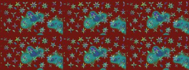 Kibarca, kırmızı renkte bahar çiçekleri. Raster illüstrasyonu. Yaprak ve çiçeklerin suluboya resimleri, kırmızı renklerde çizimler..