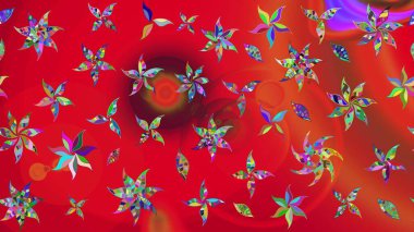 Elle boyanmış suluboya resim çizimleri, çiçekler ve bitkiler. Kırmızı renkte çiçekler.