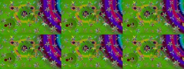 Çiçekli el çizimi çizimi deseni. Modern gelişim yeşil raster arka plan duvar kâğıdı illüstrasyon klasik çizgili iz sürme desenli çiçekler, çiçekli süsler.