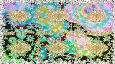 Lüks, kraliyet ve Viktorya dönemi konsepti. Tarafsız renklerde altın element. Süslü raster dekorasyonu. Klasik barok çiçekli, nötr yerine altın desenli..