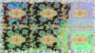 Tarafsız renklerde desen. Kına dövmeli süs çiçekleri, altın çıkartmalar, mehndi ve yoga tasarımı, kartlar ve parmak izleri. Raster altın mehndi kusursuz desen.