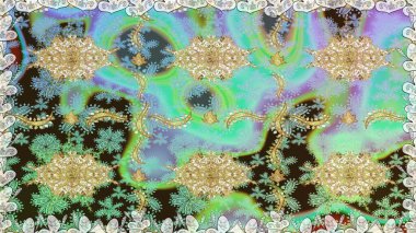 Raster illüstrasyonu. Tarafsız renklerde, altın elementlerle klasik, pürüzsüz desen.