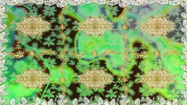 Geleneksel altın sarısı desenli yeşil renkli ve altın elementli. Barok tarzında kusursuz bir doğulu süsü..