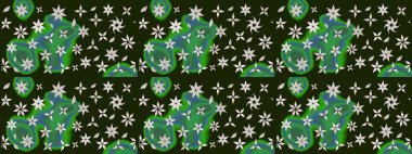 Modern çiçek arkaplanı. Moda baskıları için zarif bir şablon. Halk tarzı. Parlak renkli çiçekleri ve gri yaprakları olan muhteşem bir çiçek deseni..