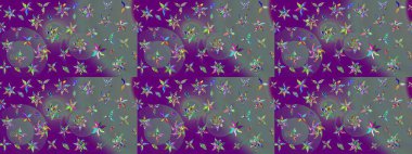 Raster çiçek desenleri çiziyor. Vadinin çiçekleri mor renklerde.