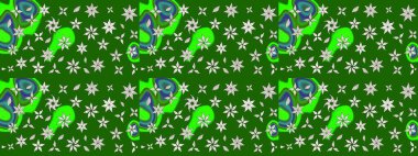 Raster illüstrasyonu. Çiçek duvar kağıdı. Yeşil renklerde. Renkli süs kenarı. Hint süsü. Çizim deseni.