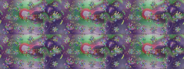 Raster illüstrasyonu. Mor, yeşil ve nötr renklerde. Kusursuz dekoratif arka plan, çiçek mandala. Çiçek..