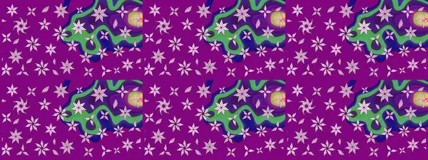 Çiçekli karalama şeklinde Raster çiçek deseni. Mor renkli çiçekler. Yumuşak, bahar çiçekli arka plan.