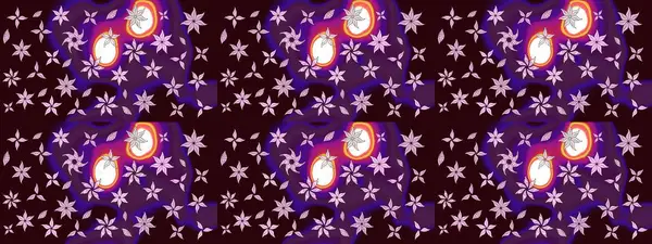 Raster illüstrasyonu. Düz Çiçek Elementleri Tasarımı. Asya tekstil tarzında. Kahverengi renkli çiçekler. Renkli Bahar Teması eskiz kalıbı. Çiçek desenini çiz.