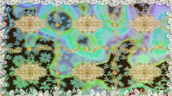 Raster illüstrasyonu. Tarafsız renklerde, altın elementlerle klasik, pürüzsüz desen.