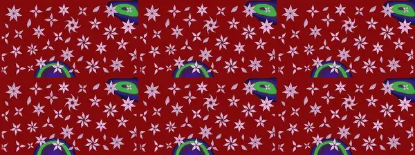 Raster illüstrasyonu. Suluboya çiçekli çiçek deseni. Kırmızı renkte Asyalı tekstil.