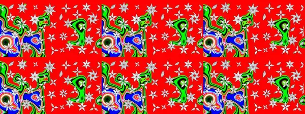 Raster illüstrasyonu. Kırmızı renkte çiçekler. Raster illüstrasyonu. Asya tekstil tarzında. Çiçek desenini çiz.