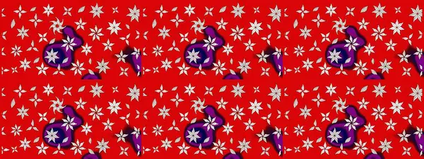 Çiçekler. Vadinin çiçekleri kırmızı renklerde. Soyut etnik raster çizim kalıbı.