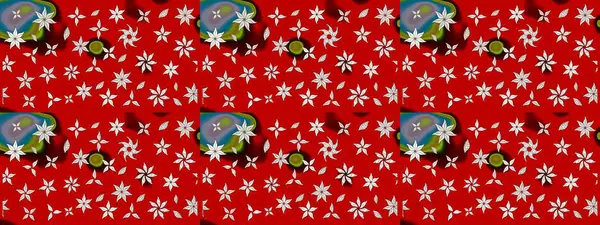 Raster Floral Illustration, Asyalı tekstil. Kırmızı renkli etnik çiçeklerle zarif bir eskiz şekli..