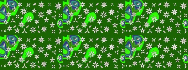 Raster illüstrasyonu. Çiçek duvar kağıdı. Yeşil renklerde. Renkli süs kenarı. Hint süsü. Çizim deseni.