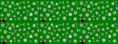 Raster illüstrasyonu. Çiçek desenli çizim. Asya tekstil tarzında. Raster illüstrasyonu. Yeşil renkte çiçekler.