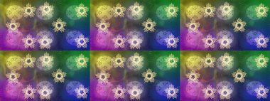 Renkli arka planda izole tatlı kar taneleri. Soyut mandala ya da tuhaf kar tanesi çizgisi sanat tasarımı. Raster illüstrasyonu.