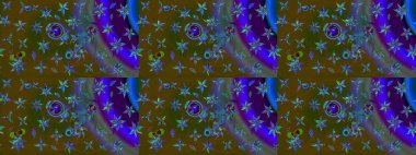 Kahverengi renklerde bahar çiçekleri. Raster illüstrasyonu. Çiçek ve yapraklı karalama şeklinde Raster çiçek deseni.