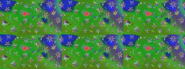 Sevimli çiçek raster deseni. Düz Çiçek Elementleri Tasarımı. Yeşil renkli çiçekler. Renkli Yaz Teması çizim şablonu.