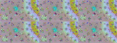 Tekstil, kumaş, kapaklar, duvar kağıtları, baskı, naylon, koleksiyon defteri, örgü, dekupaj için güzel bir eskiz. Küçük nötr çiçeklerle oldukça kaliteli beslenme çantası deseni. Millefleurlar.