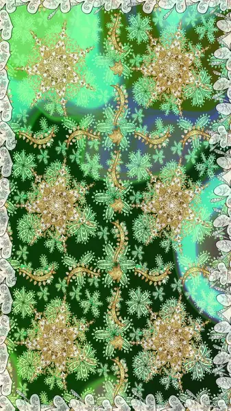 Oriental raster klasik yeşil ve altın desenli. Kusursuz soyut bir arkaplan. Raster illüstrasyonu.